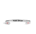 Silver-tone F*ck Cancer open cuff bangle with awareness ribbon detail