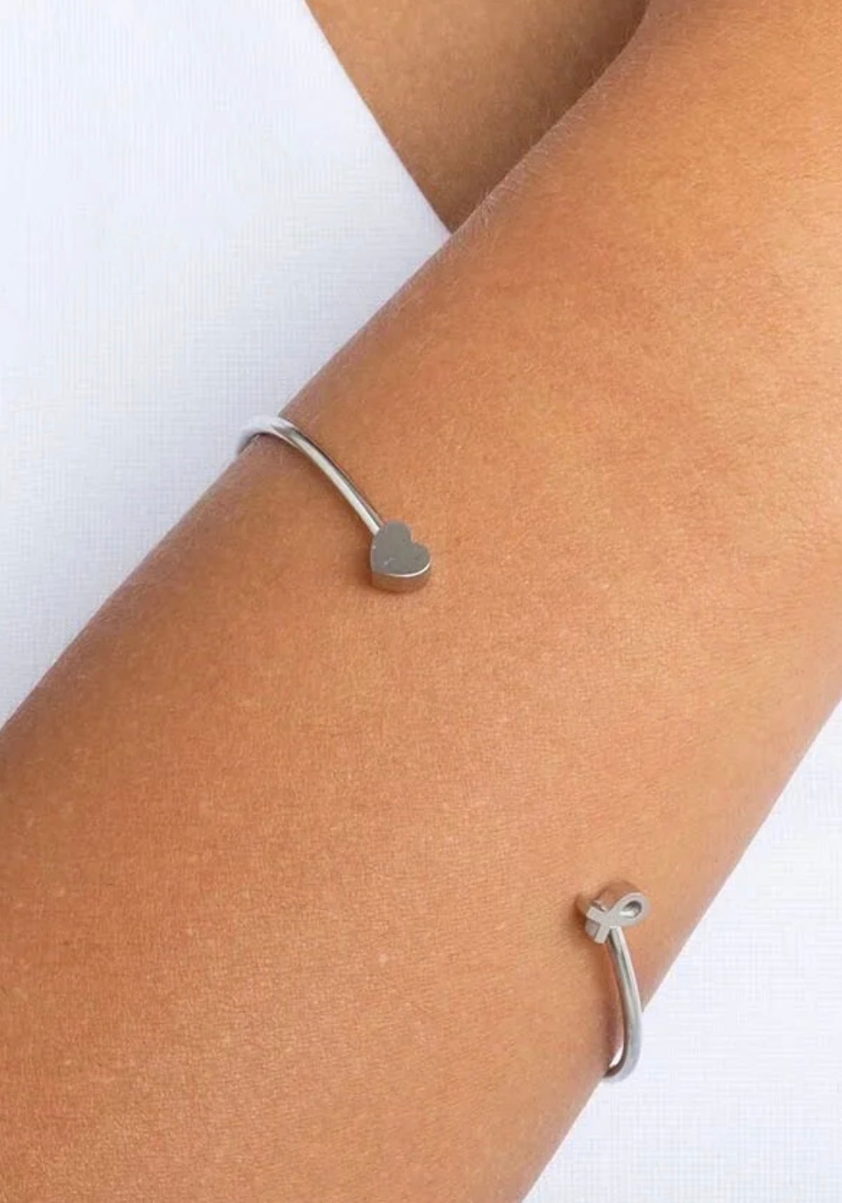 Silver-tone Hope bangle with awareness ribbon charm and heart charm