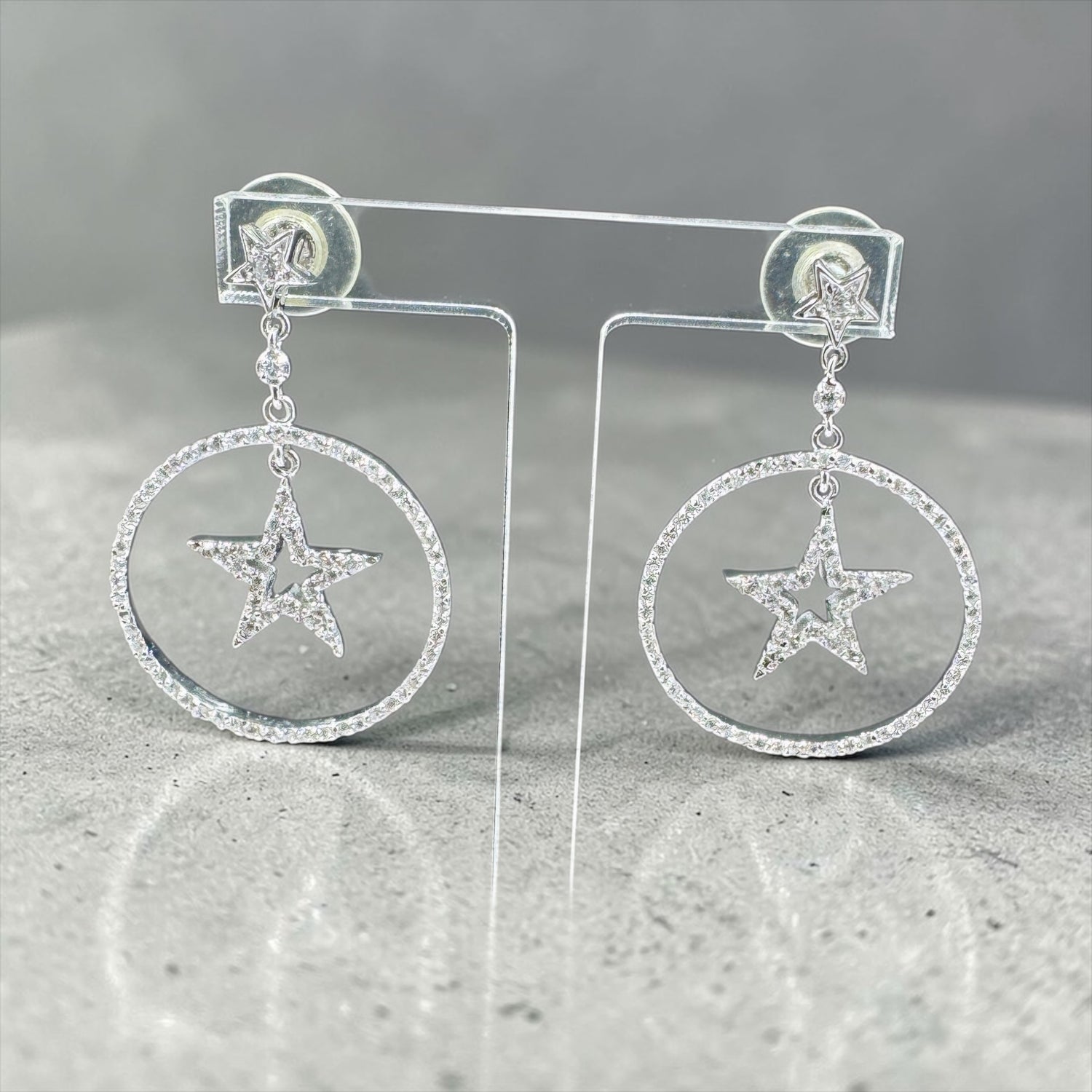 Sterling Silver Star Circle Earrings