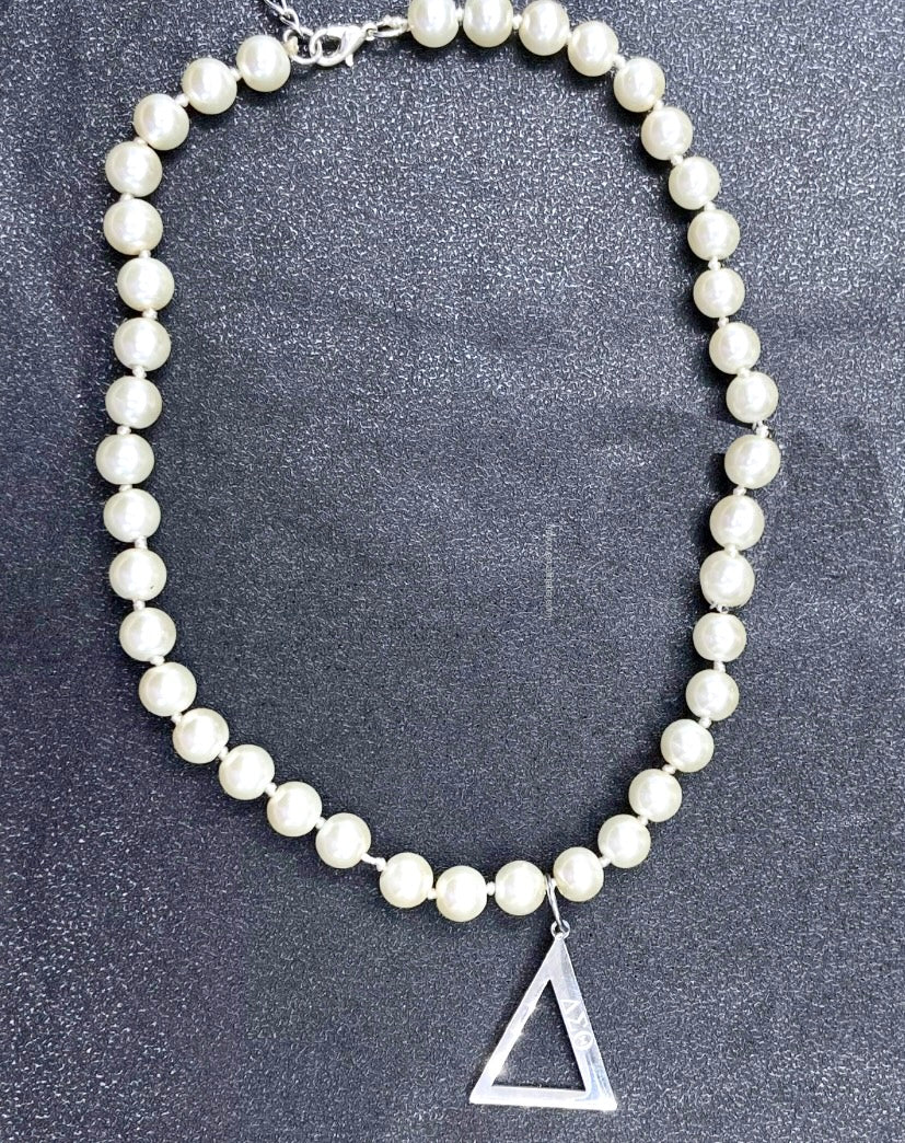 Delta Sigma Theta Triangle Glass Pearl Necklace