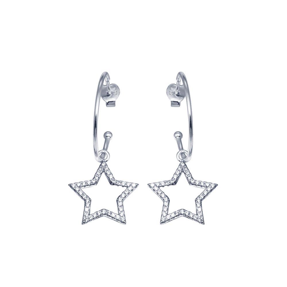 Silver Star Semi Hoop Earrings