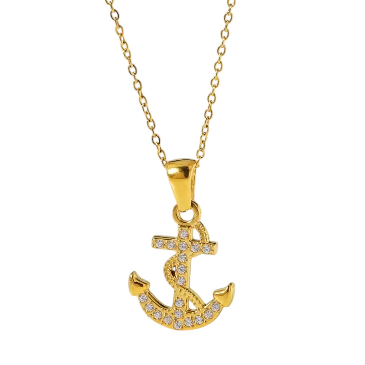 Stainless Steel Anchor CZ Necklace