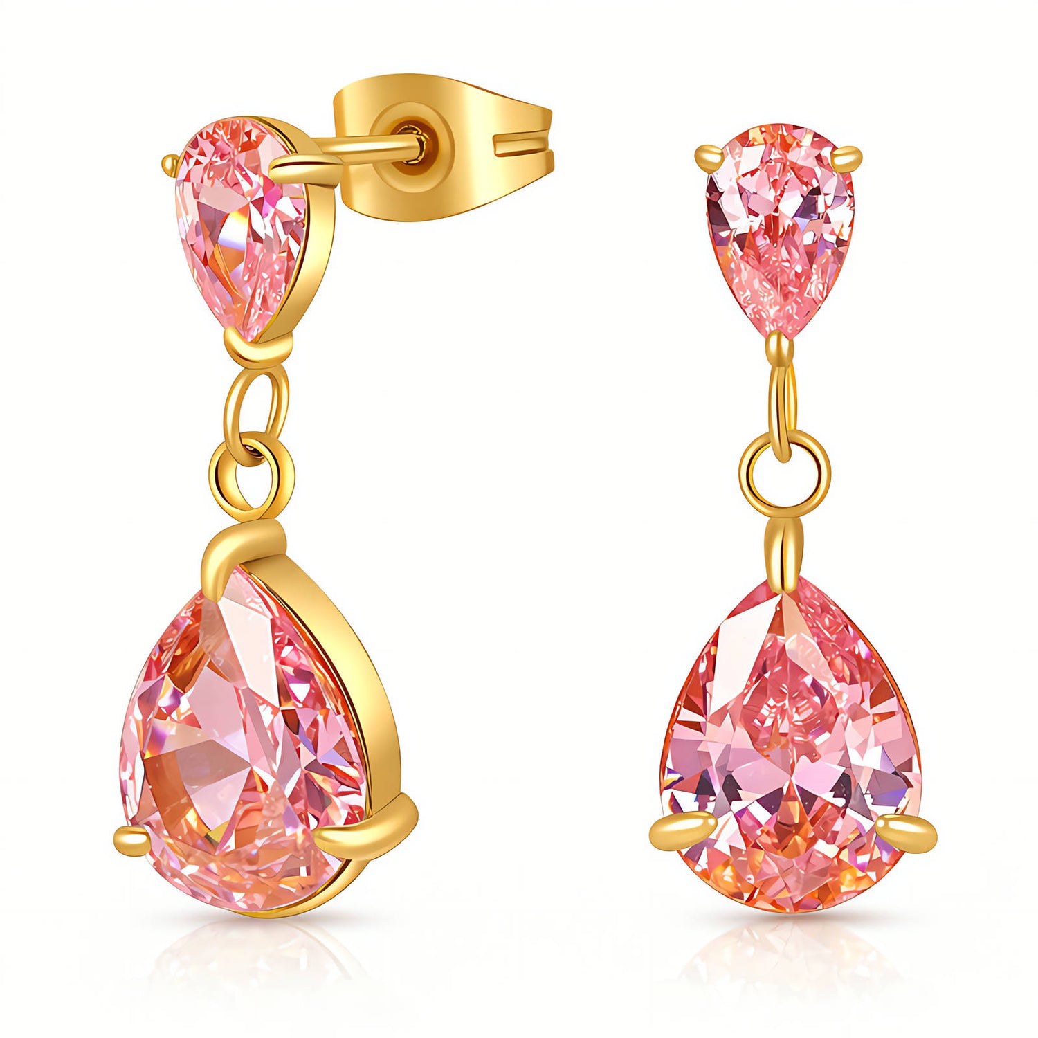 Danika Pink CZ Gold Drop Earrings