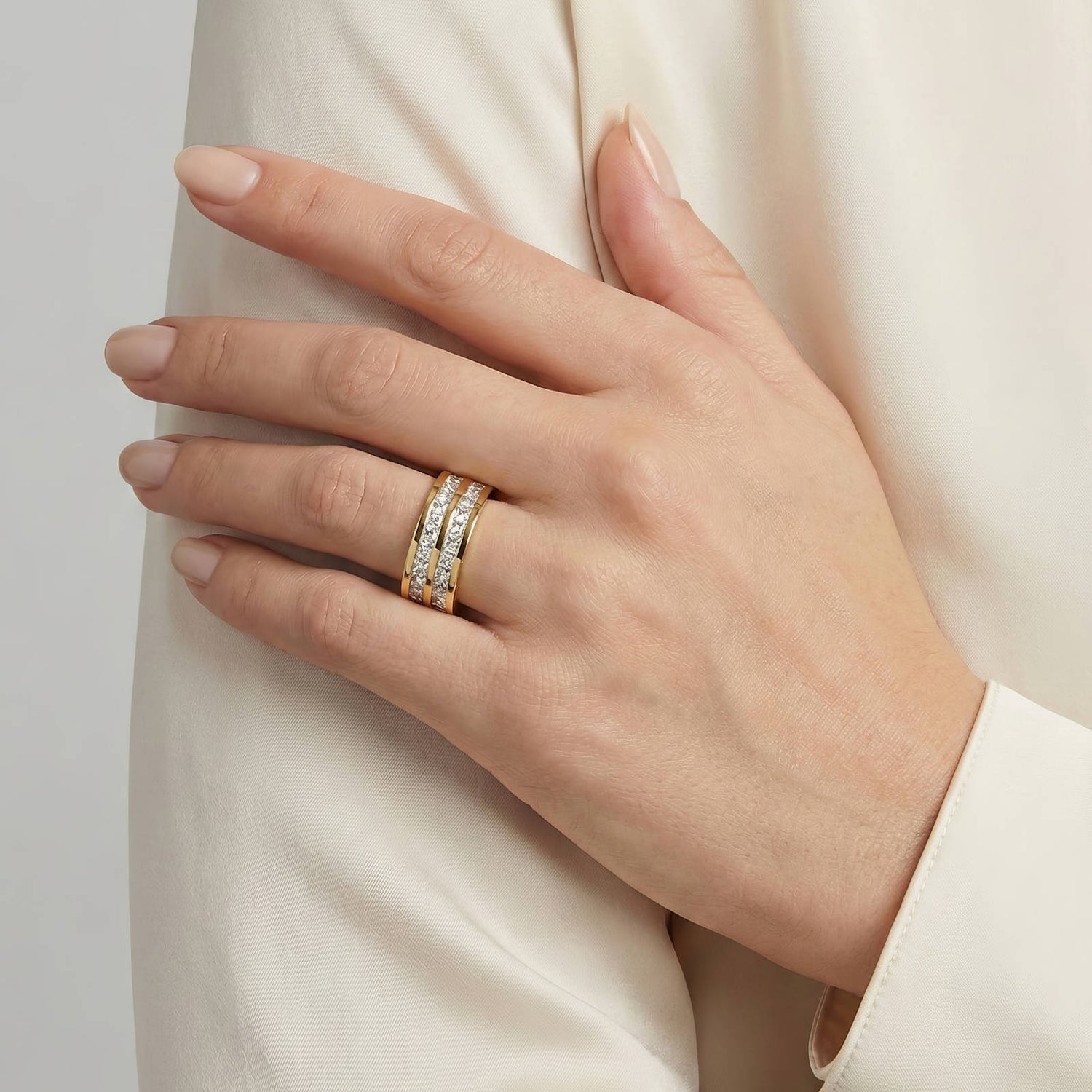 Elara Double Row CZ Gold Ring