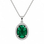 Oval pendant necklace with emerald-green cubic zirconia in 925 sterling silver by Trendzio Jewelry