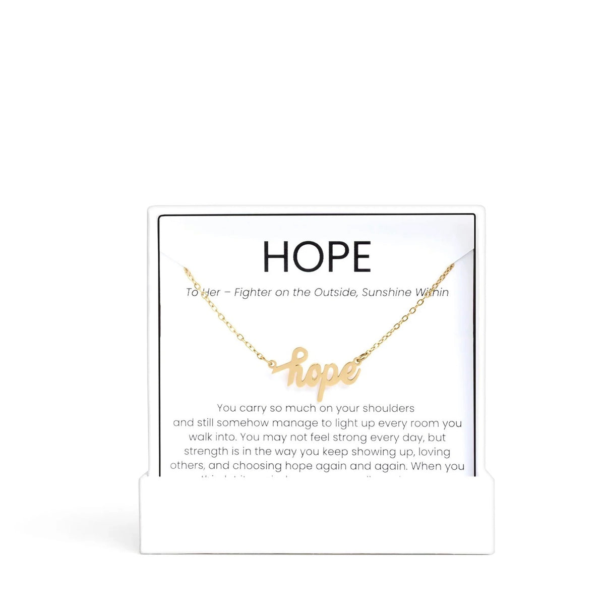Hope necklace gift set in 18K gold, breast cancer awareness gift
