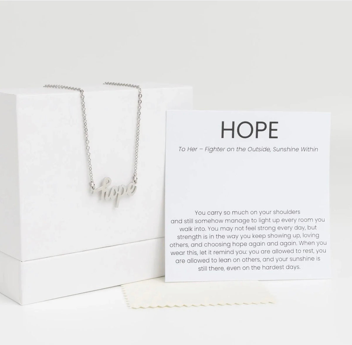 Hope necklace gift set in silver tone, breast cancer awareness gift