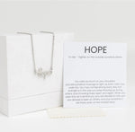 Hope necklace gift set in silver tone, breast cancer awareness gift