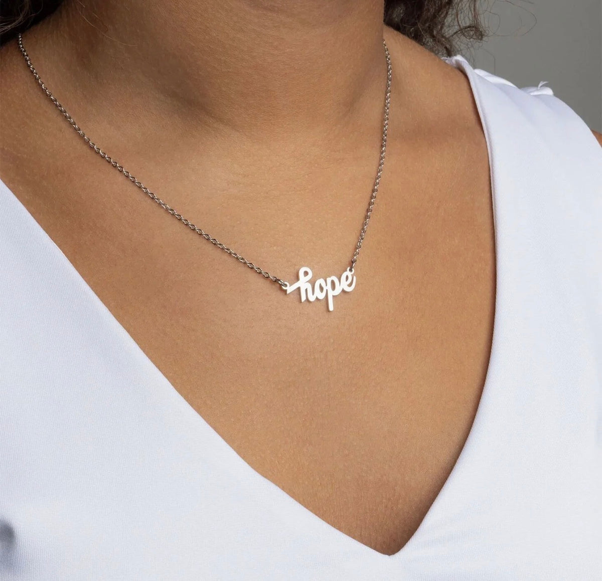 Silver-tone Hope necklace, inspirational gift for survivors and fighters