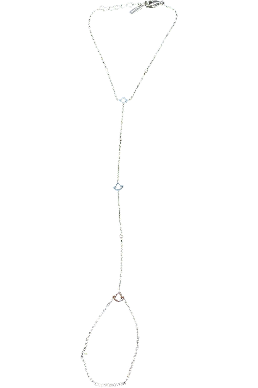 Alpha Kappa Alpha silver hand chain with three ivy leaf accents
