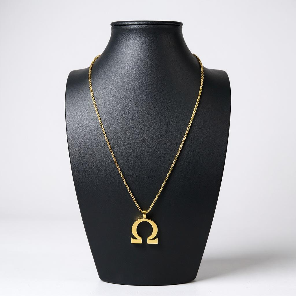 Omega Gold Greek Letter Pendant Necklace