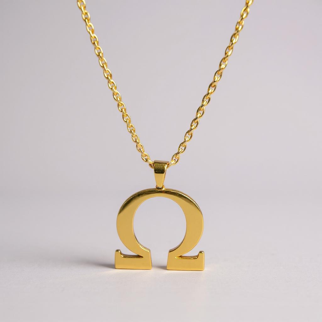 Omega Psi Phi gold Greek letter pendant necklace, alternate view, by Trendzio Jewelry