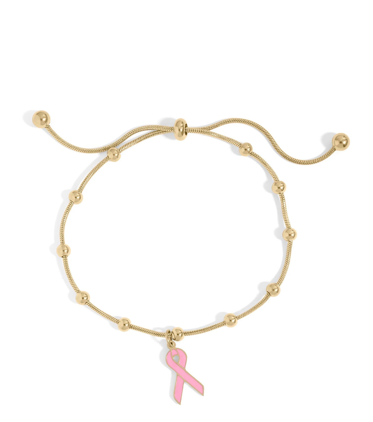 Gold pink ribbon bracelet, breast cancer awareness