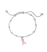 Silver-tone pink ribbon bracelet, breast cancer awareness