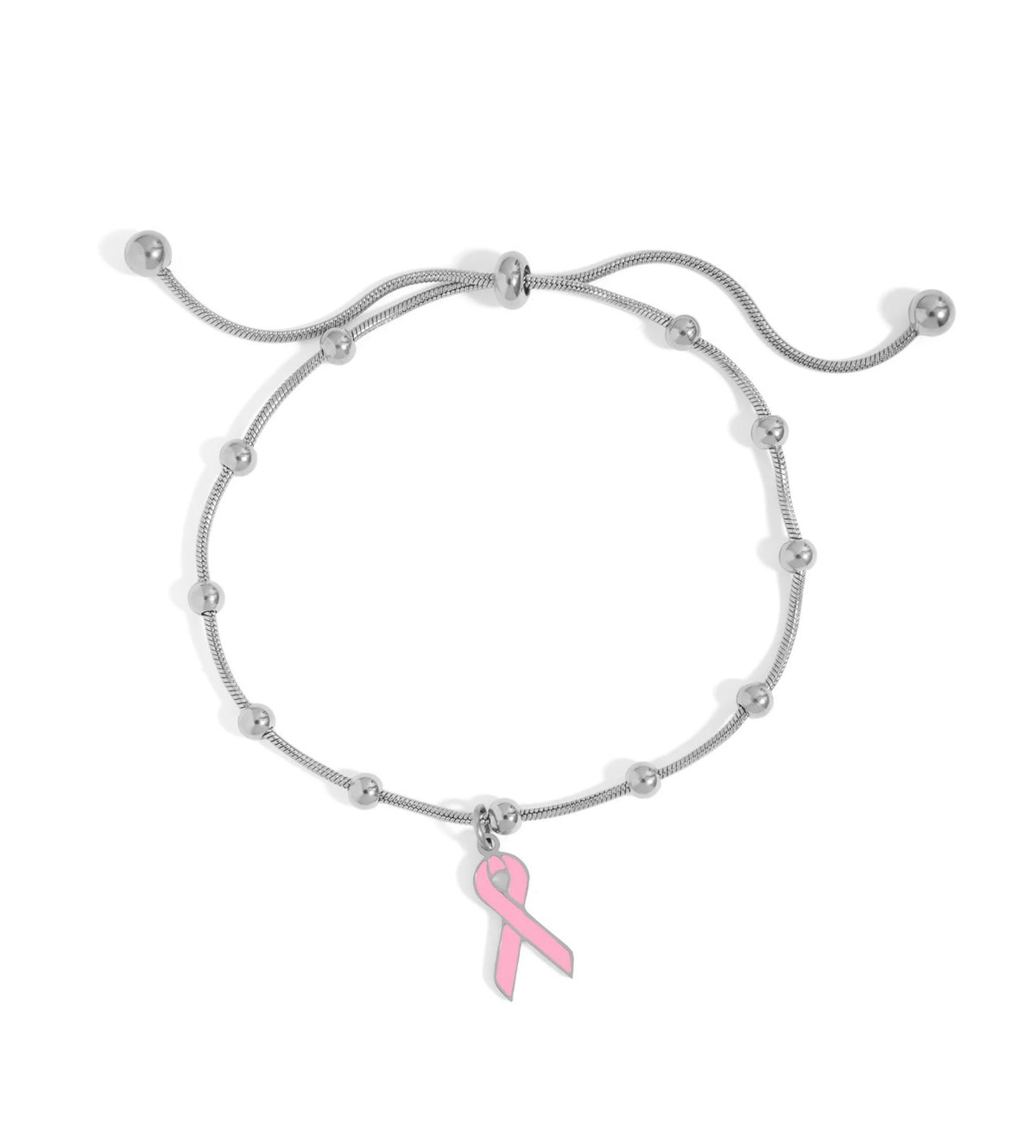 Silver-tone pink ribbon bracelet, breast cancer awareness