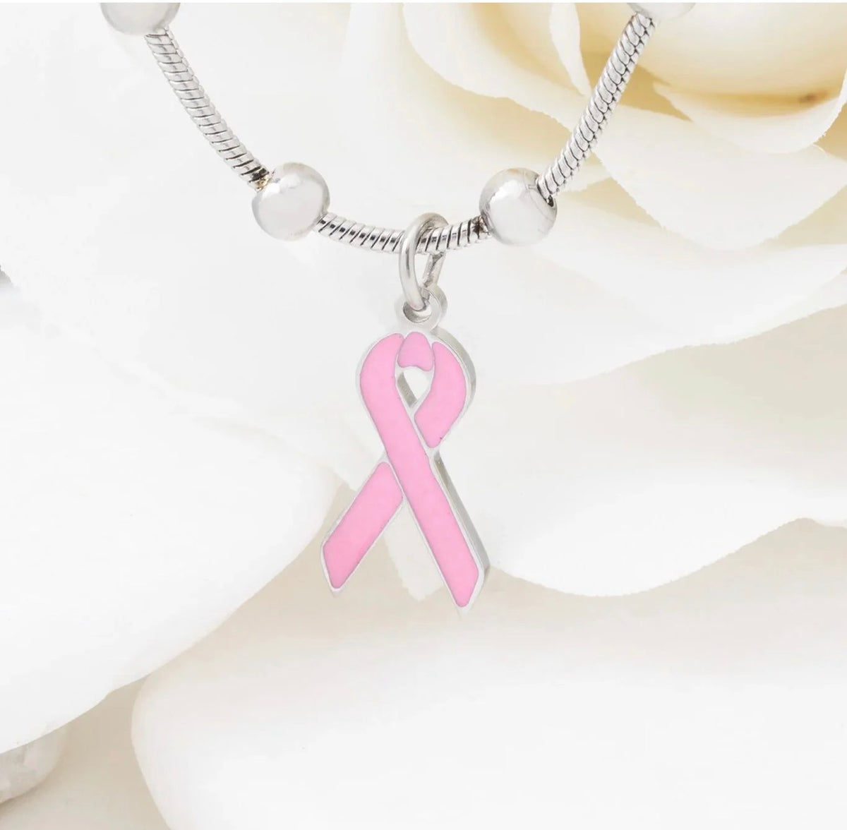 Silver-tone adjustable bracelet with awareness ribbon charm