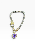 Alice silver-tone cable bracelet with heart design set with a purple cubic zirconia stone and gold accents