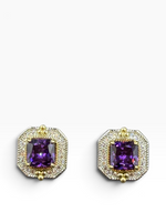 Anya silver-tone stud earrings with purple cubic zirconia stones and gold accents