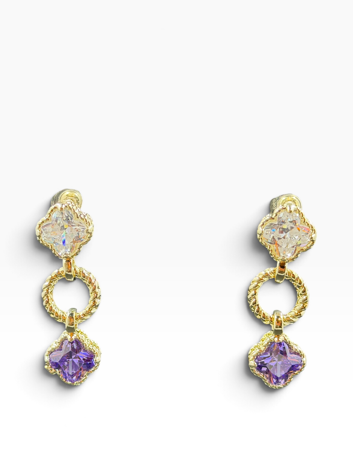 Alice gold-tone drop earrings with purple and clear cubic zirconia stones