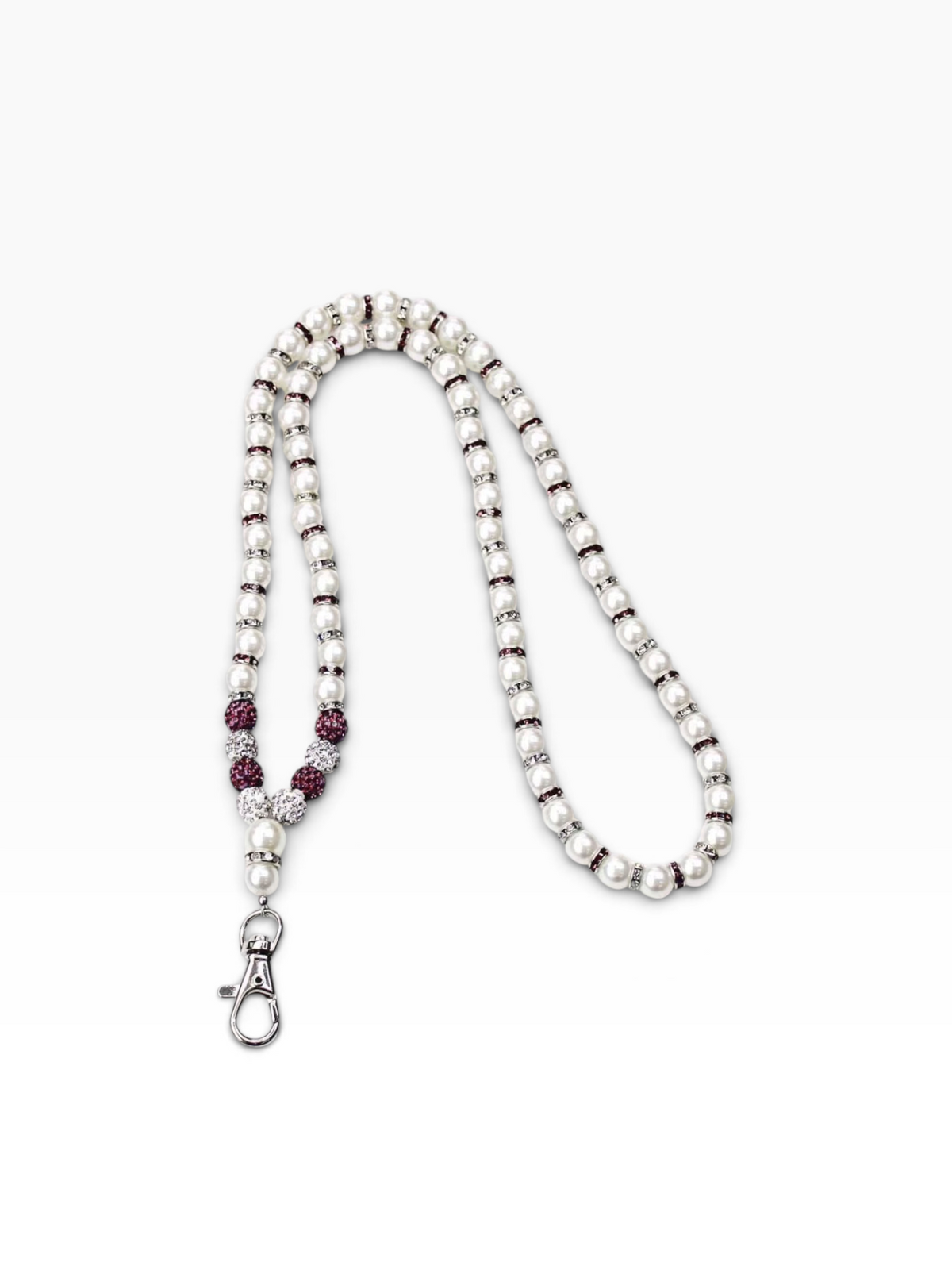 Purple and white glass pearl badge lanyard with swivel hook