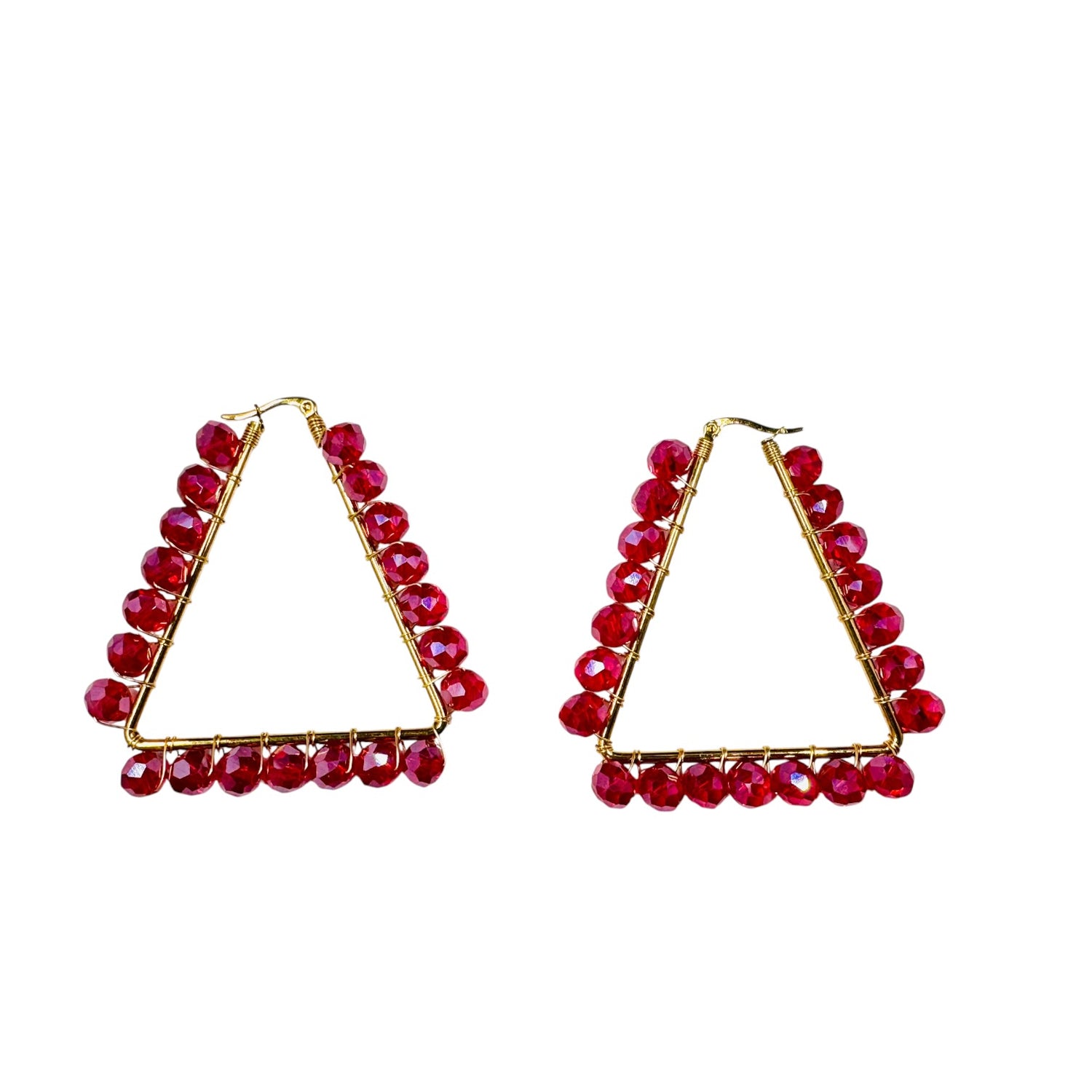 Stainless Steel Glass Beads Red Triangle Earrings