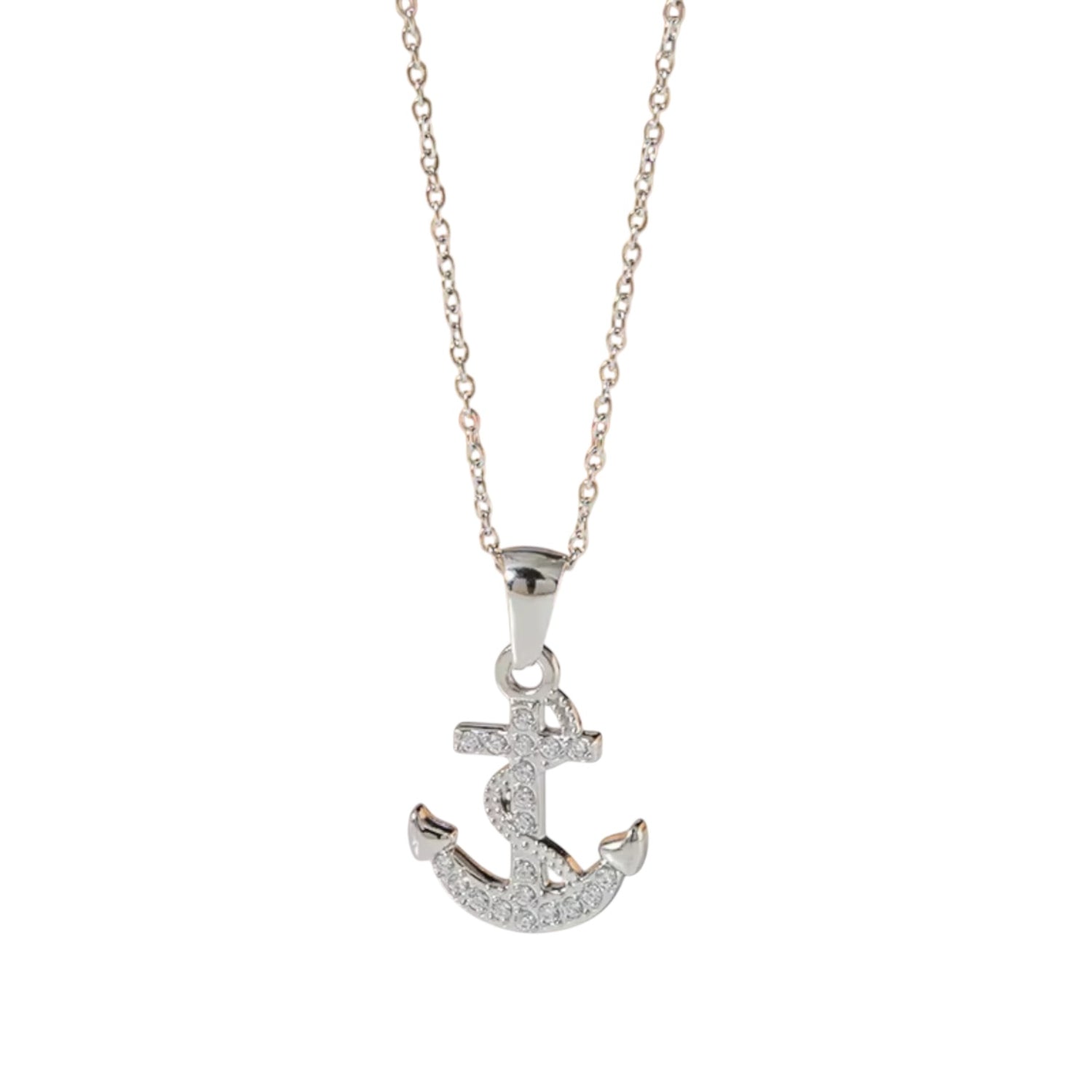 Stainless Steel Anchor CZ Necklace