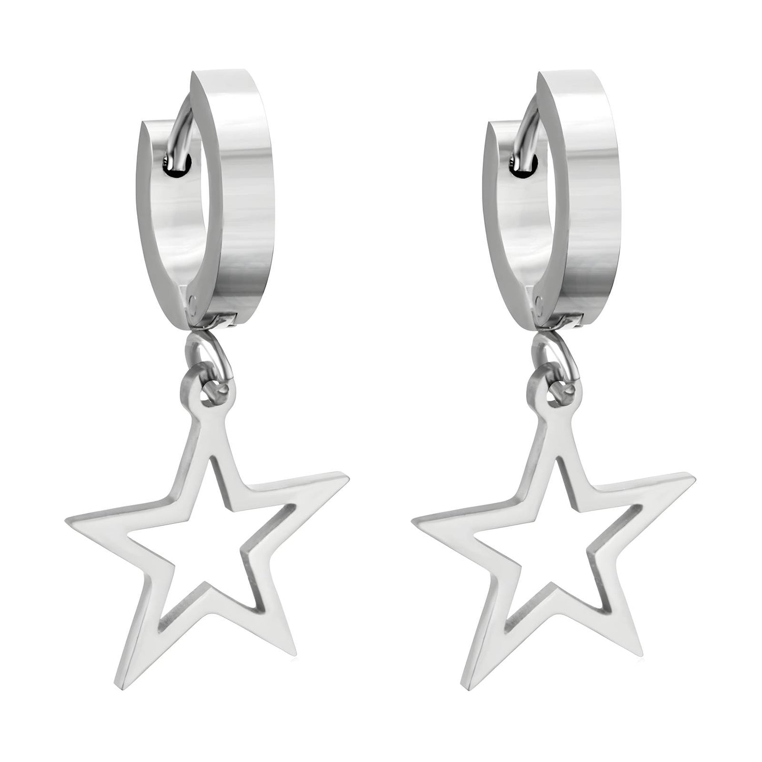 Silver Star Dangle Drop Earrings