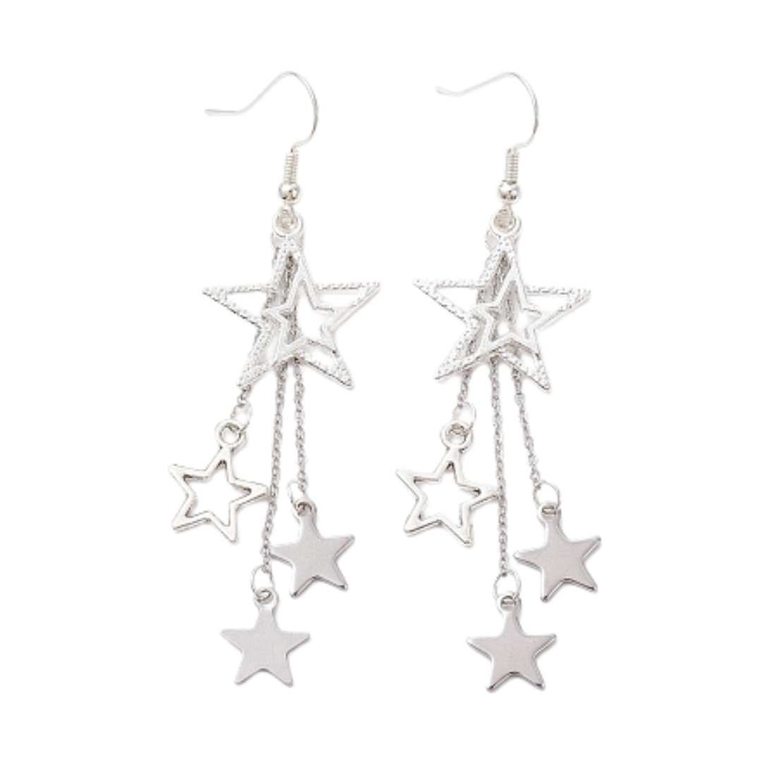 Silver Star Drop Earrings