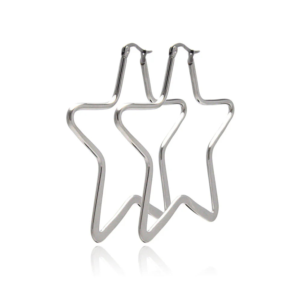 Silver Star Hoop Earrings