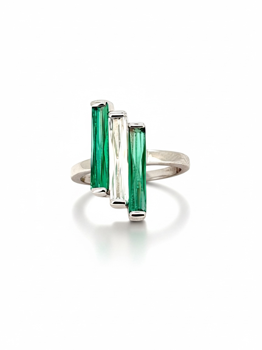 Green and White Trinity Bar Ring