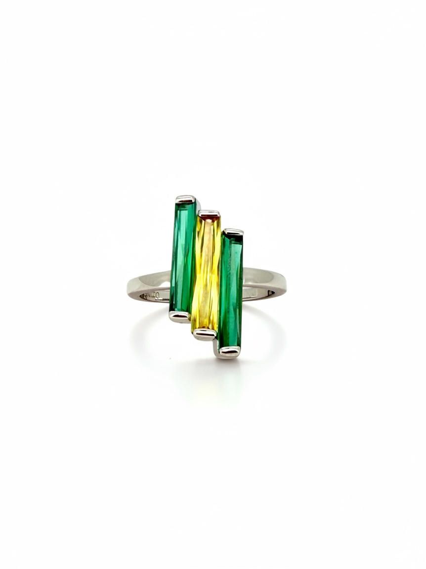Green and Yellow Trinity Bar Ring