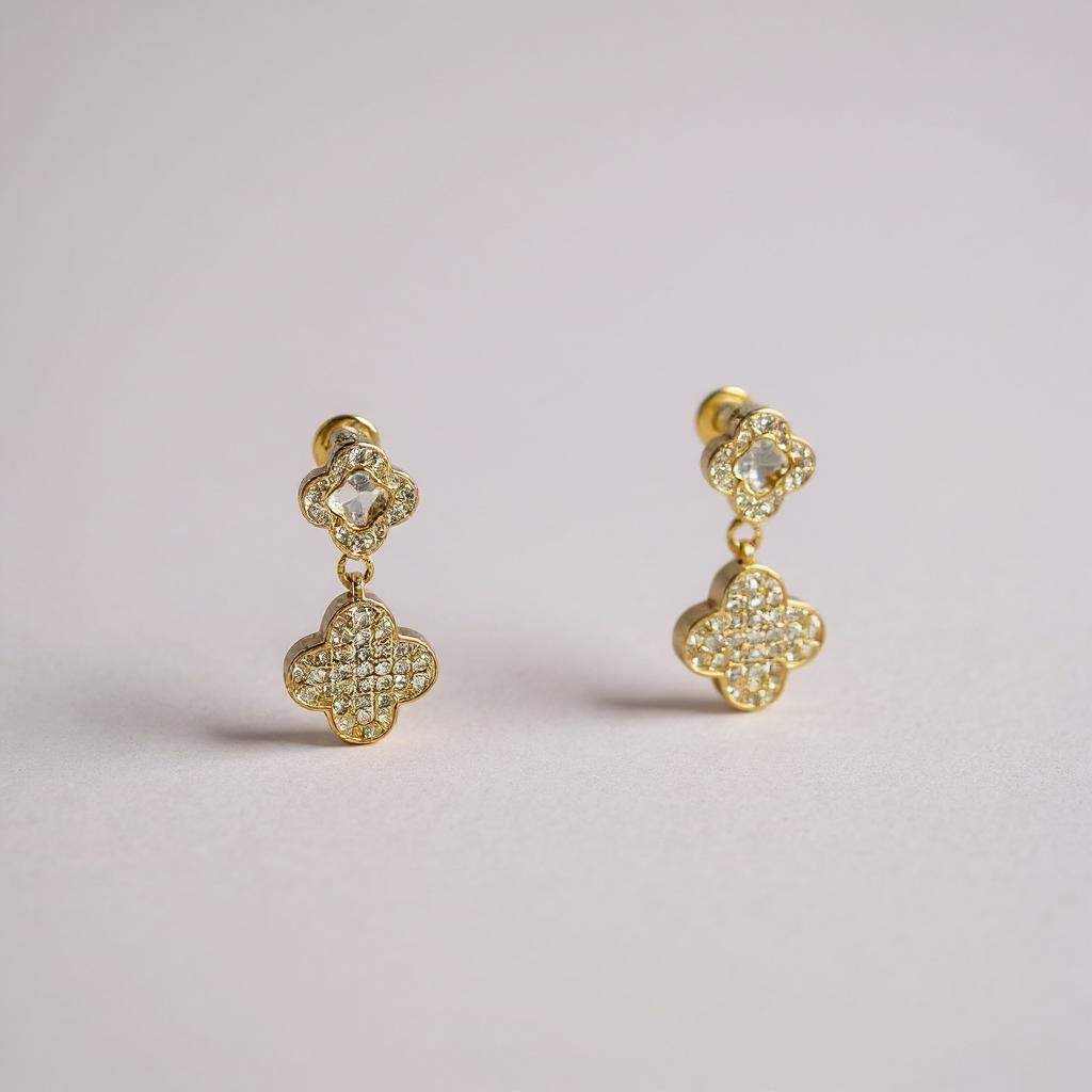 Perla Gold CZ Clover Flower  Earrings