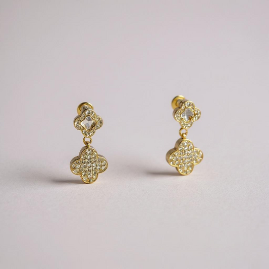 Perla Gold CZ Clover Flower  Earrings