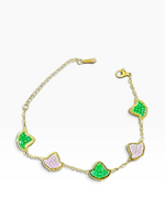 Alpha Kappa Alpha gold ivy leaf bracelet with pink and green cubic zirconia stones