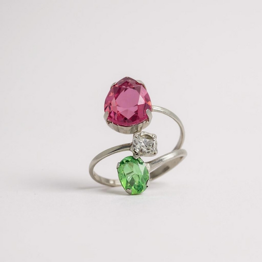 Capri Swarovski Crystal Pink and Green Ring
