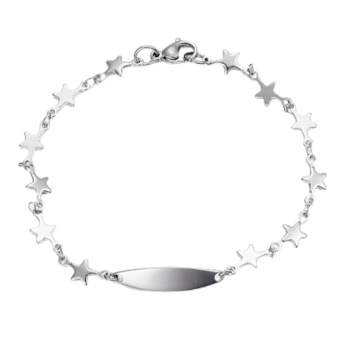 Stainless Steel Silver Star ID Bracelet