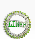The Links silver-tone circle lapel pin with green and clear cubic zirconia stones