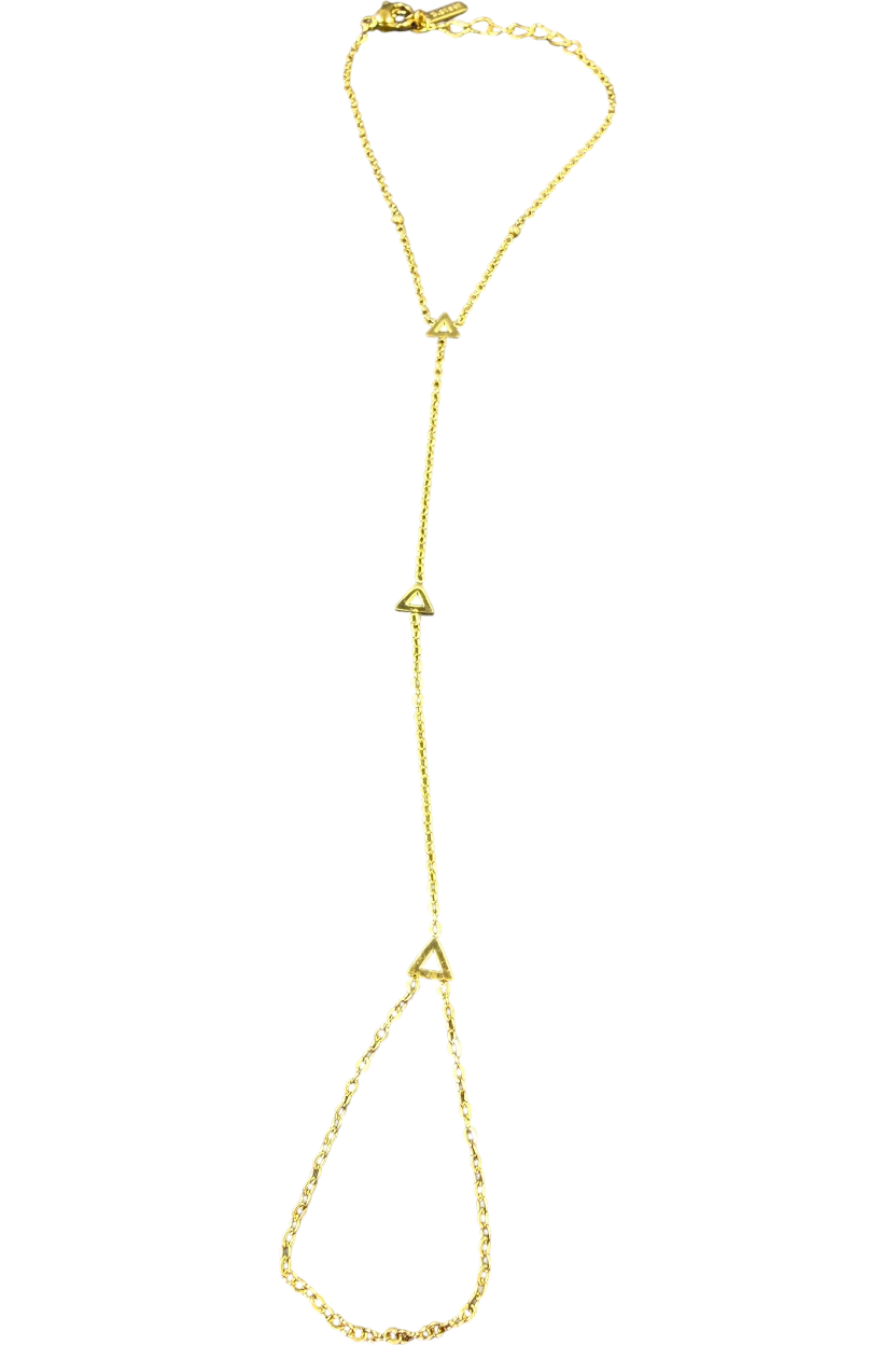 Delta Sigma Theta gold hand chain with three pyramid accents