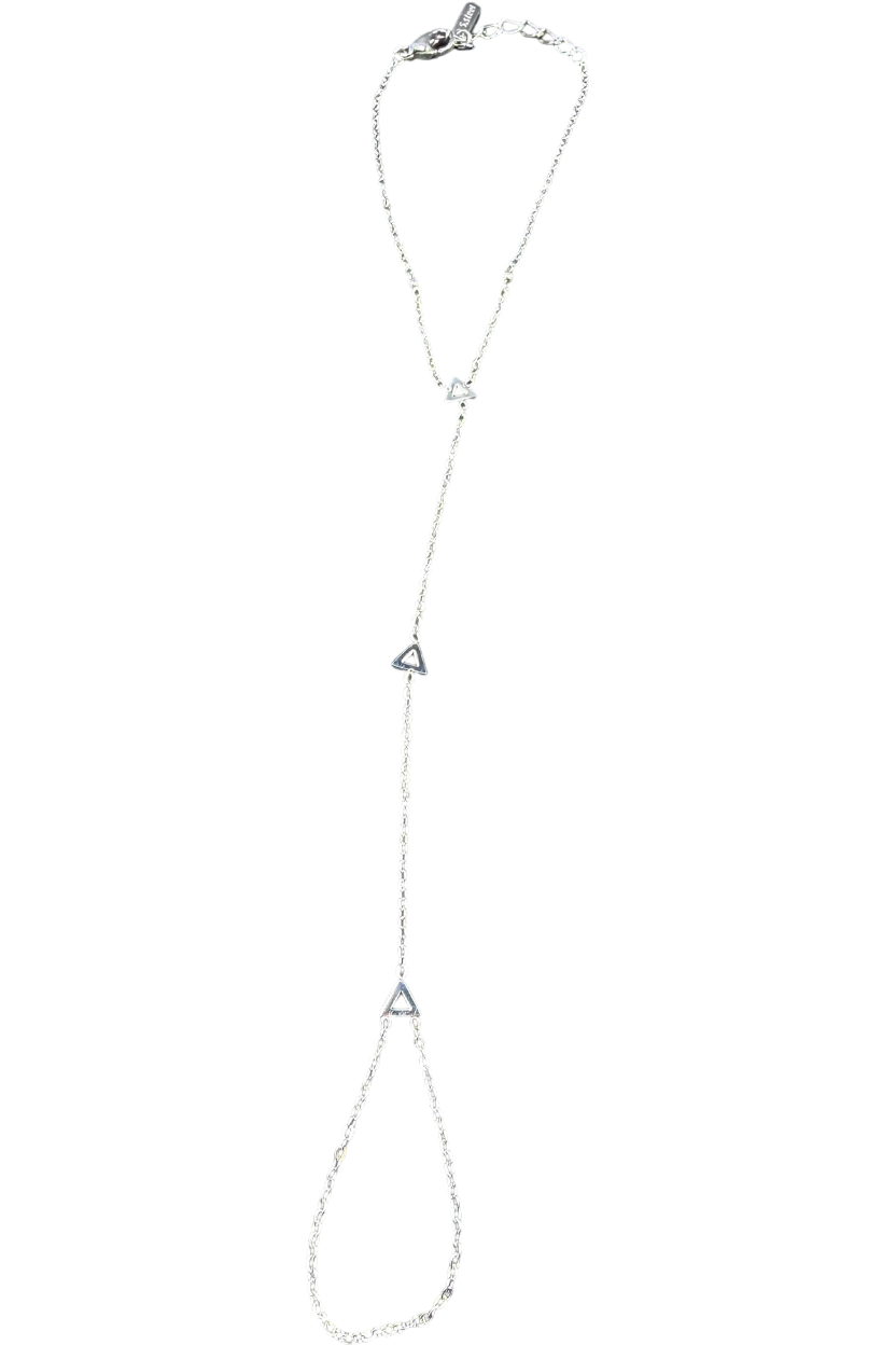 Delta Sigma Theta silver hand chain with three pyramid accents