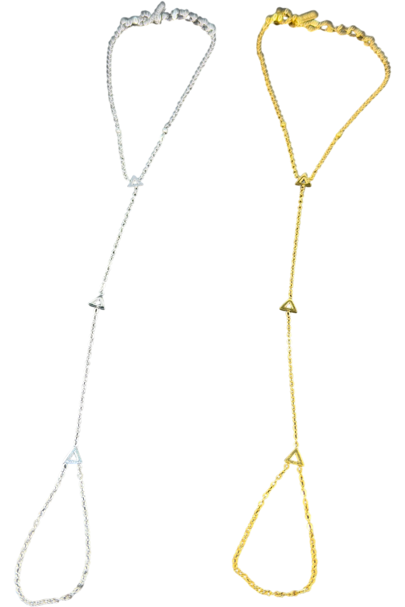 Delta Sigma Theta pyramid hand chains in silver and gold