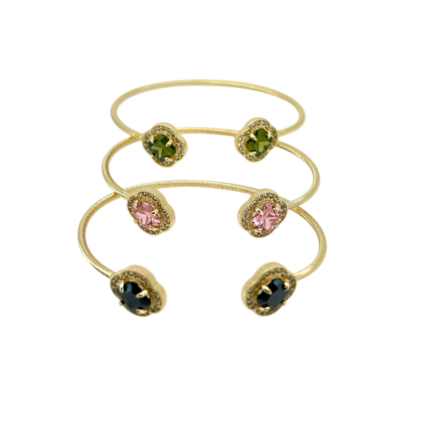 Alora Black CZ Flower Clover Gold Bracelet