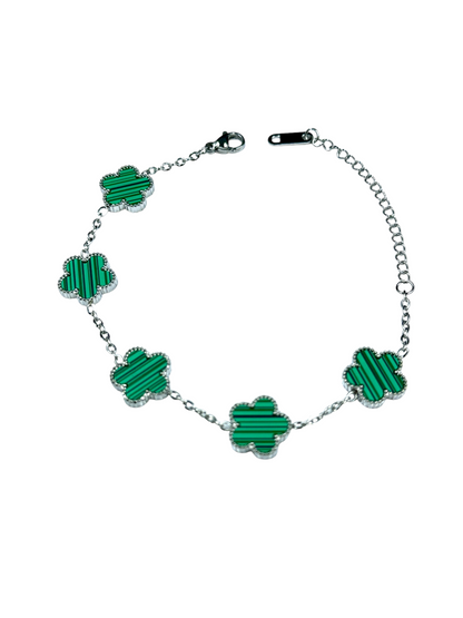 Kaitlin Flower Clover Green Malachite Gold Bracelet