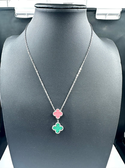 Kaitlin Clover   Pink and Green Drop Gold Necklace