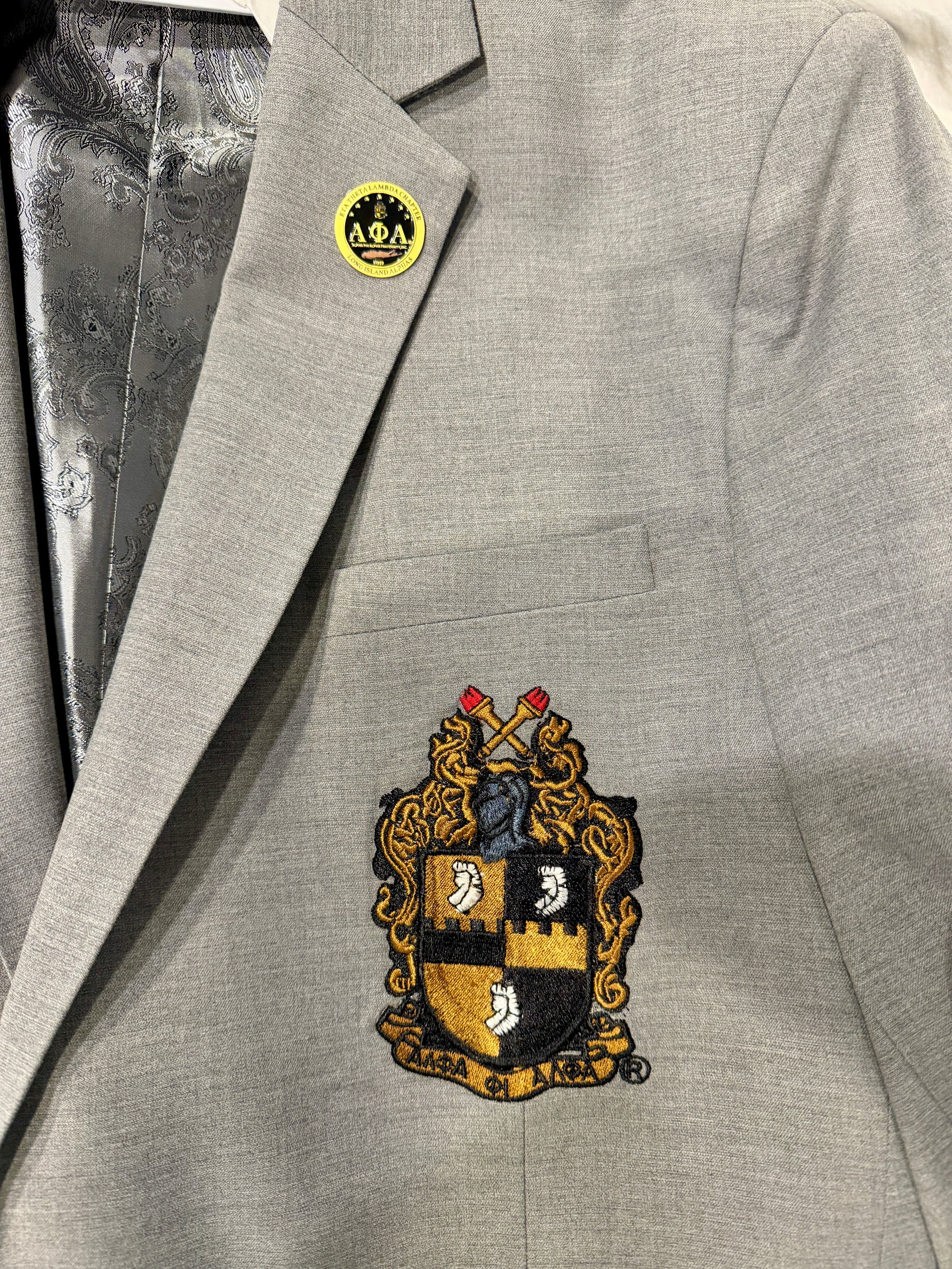 Alpha Phi Alpha custom chapter lapel pin, close-up, by Trendzio Jewelry