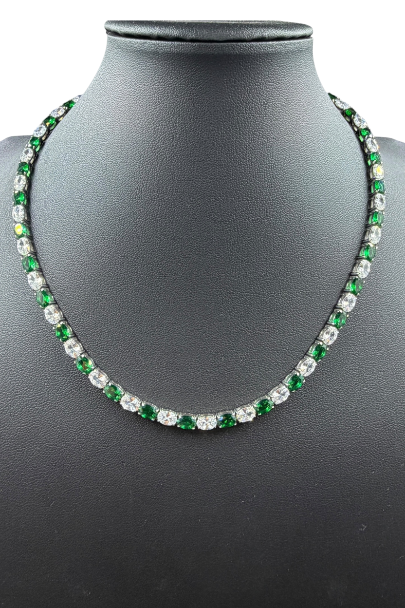Green and White CZ Tennis Necklace