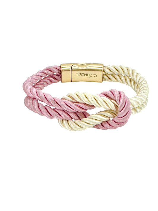 The Original Love Knot Satin Rope Bracelet- Pink and White