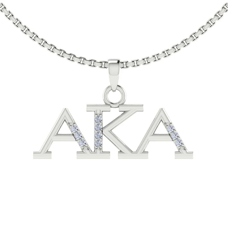AKA Sorority Half CZ Pendant Necklace