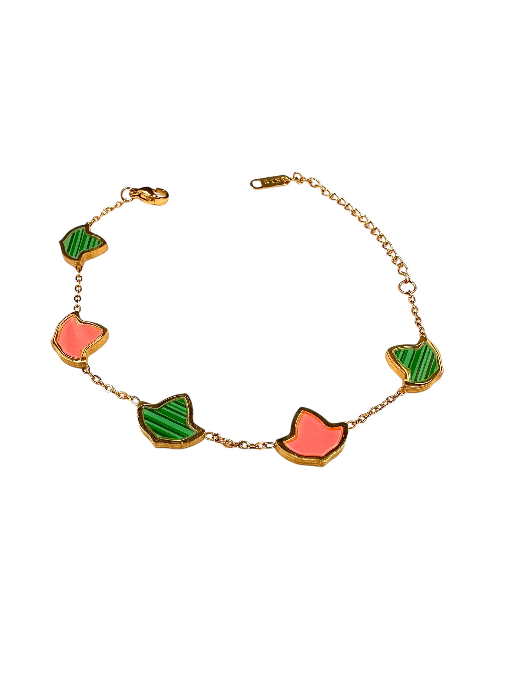 AKA Ivy Leaf Pink and Green Gold Bracelet Bracelets Trendzio Jewelry 