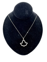 AKA Open Ivy Leaf Necklace made from .925 sterling silver with rhodium plating, featuring pink and green cubic zirconia diamonds, hanging on an adjustable 18-inch chain.