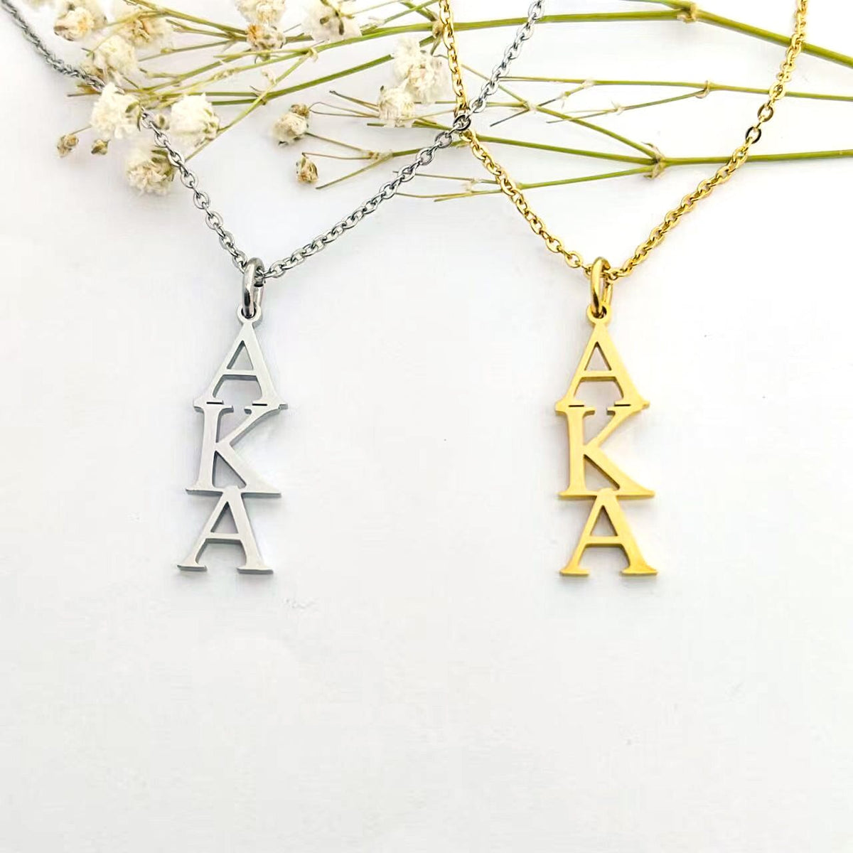 AKA Vertical Greek Letter Necklace Necklaces Trendzio Jewelry Gold 